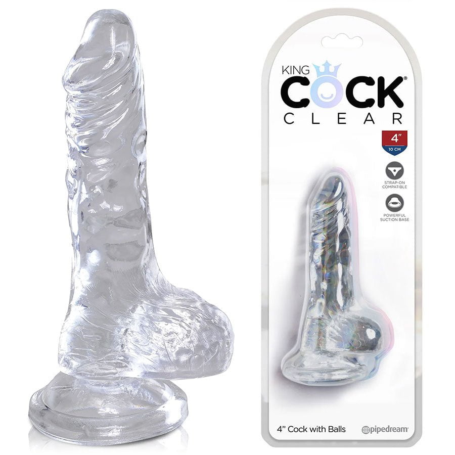 4 Inch King Cock Clear Dildo With Balls and Suction Cup