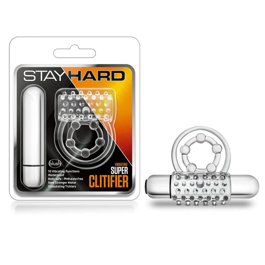 Stay Hard Vibrating Super Clitifier Clear Cock Ring With Bullet by