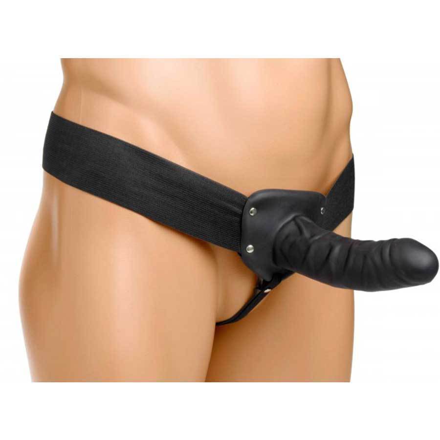 Black Penis Extension Sleeve 6 Inch Erection Assist Hollow Strap On