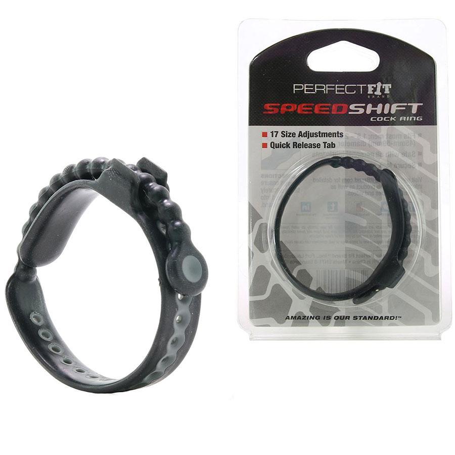 Black Speed Shift Fully Adjustable Silicone Cock Ring by Perfect Fit