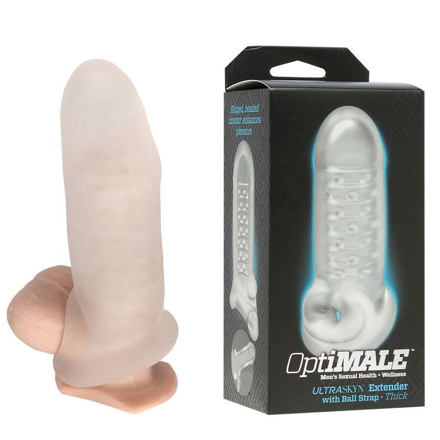 Clear Ultraskin Extra Thick Dick Penis Extender with Ball Strap (6 Inch Penis Extension) by Optimale