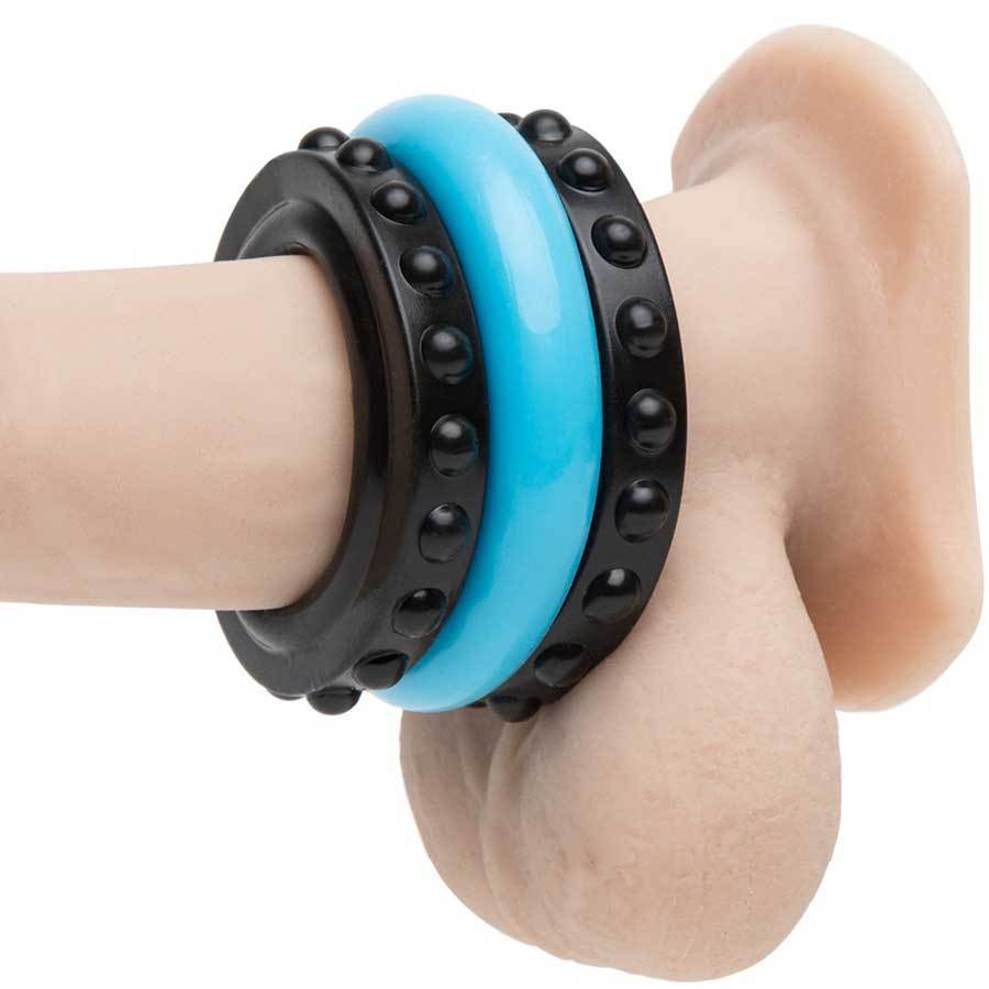 Control Pro Performance Beginners Dual Cock Ring Set by Sir Richards Black and Blue