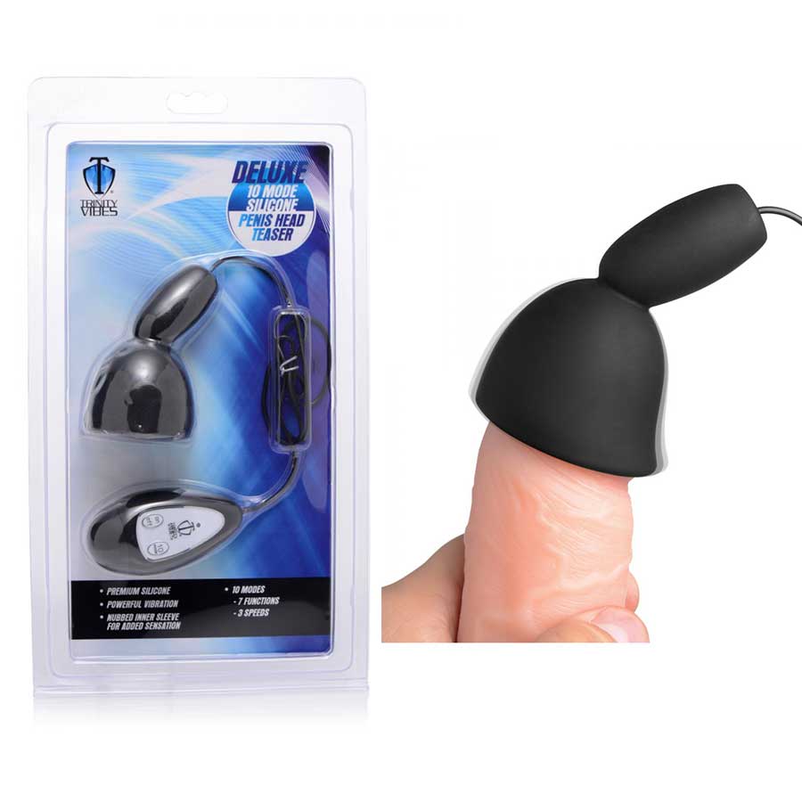 Deluxe 10 Mode Black Silicone Penis Head Teaser by Trinity Vibes