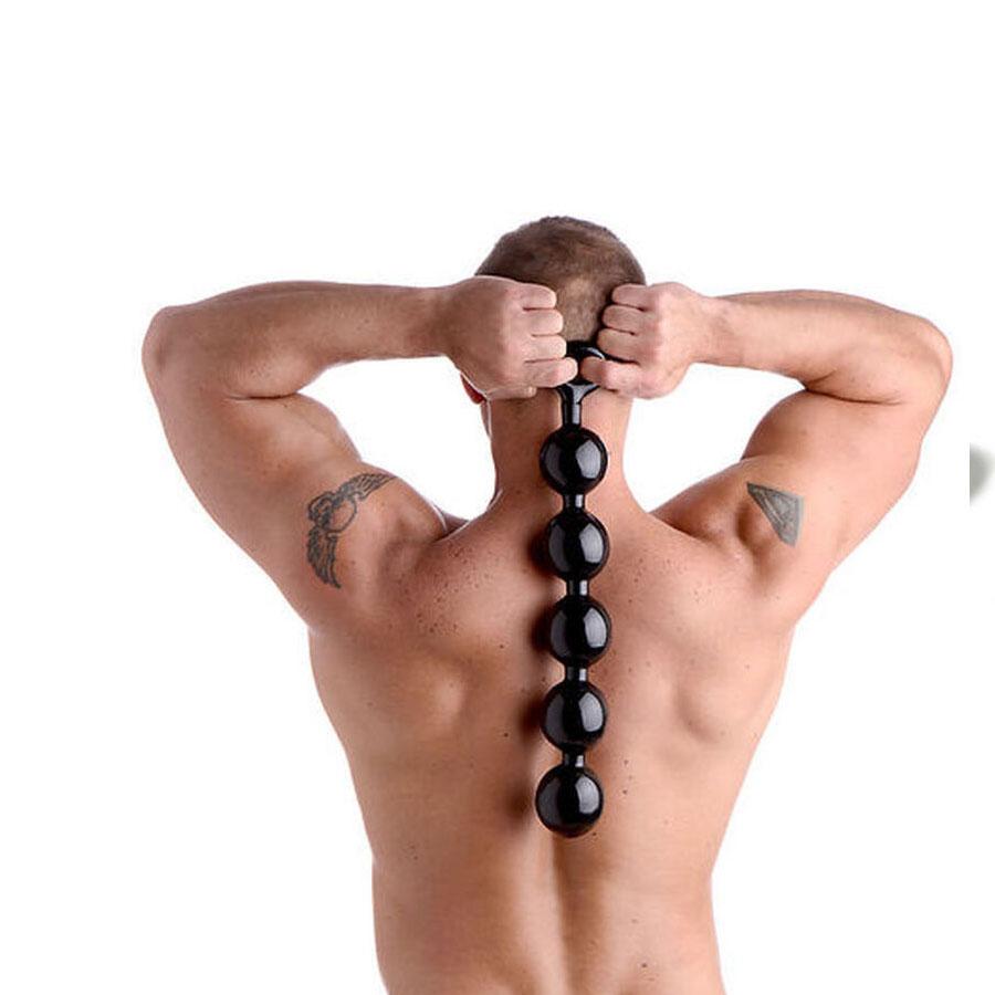 Anal Bead Insertion - Huge Black Anal Beads with Safety Loop | Massive 67 mm Balls