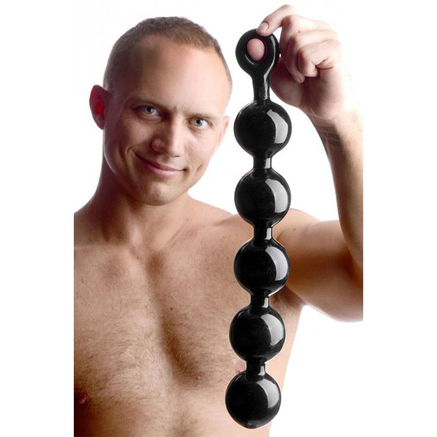 Anal Beads Ebony - Huge Black Anal Beads with Safety Loop | Massive 67 mm Balls