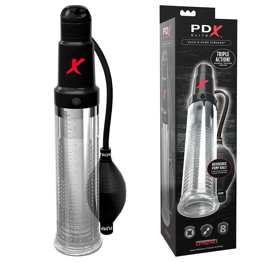 PDX Elite Suck-N-Pump / All-in-One Penis Pump and Stroker with Multi-Speed Vibrating Action