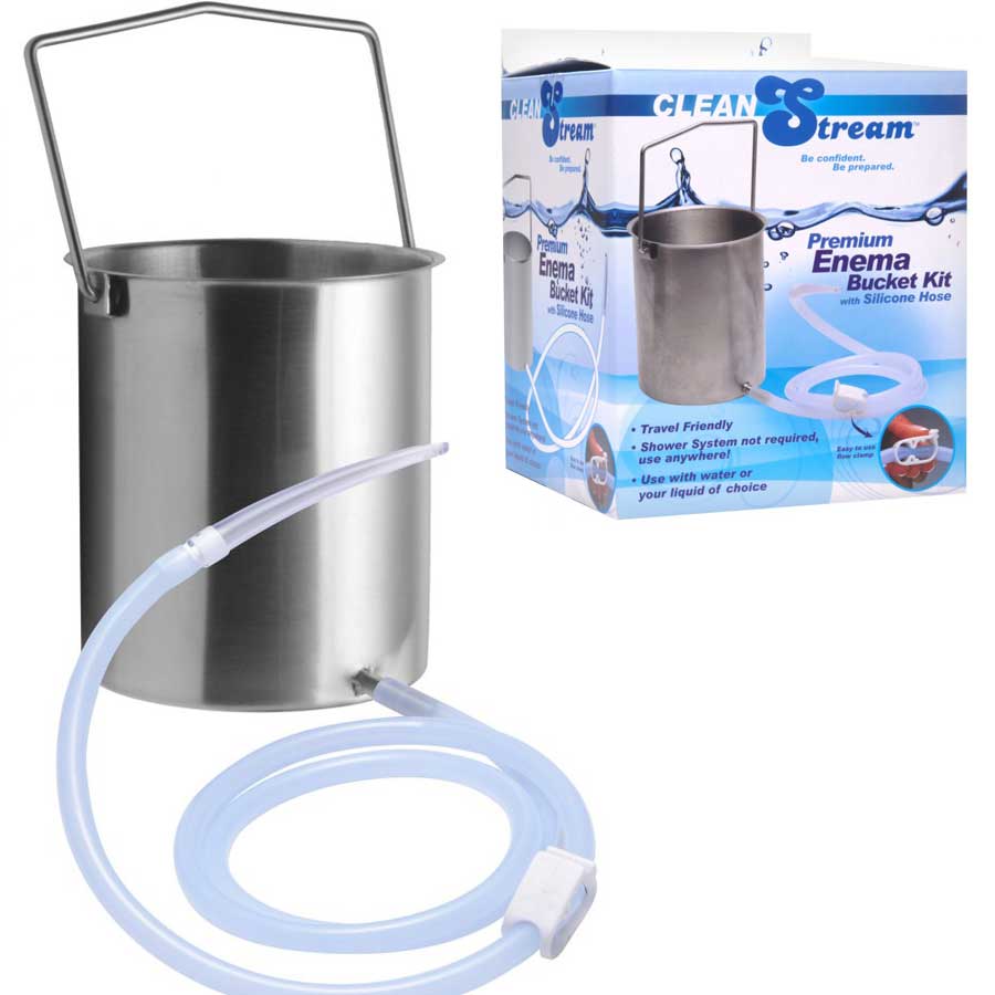 Premium Anal Enema Stainless Bucket Kit with Silicone Hose by CleanStream