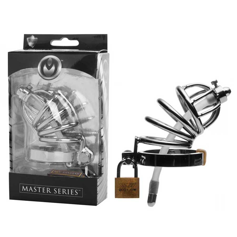 Stainless Steel Chastity Cage with Silicone Urethral Plug