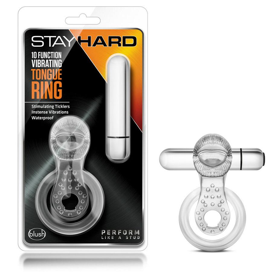 Stay Hard 10 Function Vibrating Clear Tongue Cock and Ball Ring by Blush Novelties