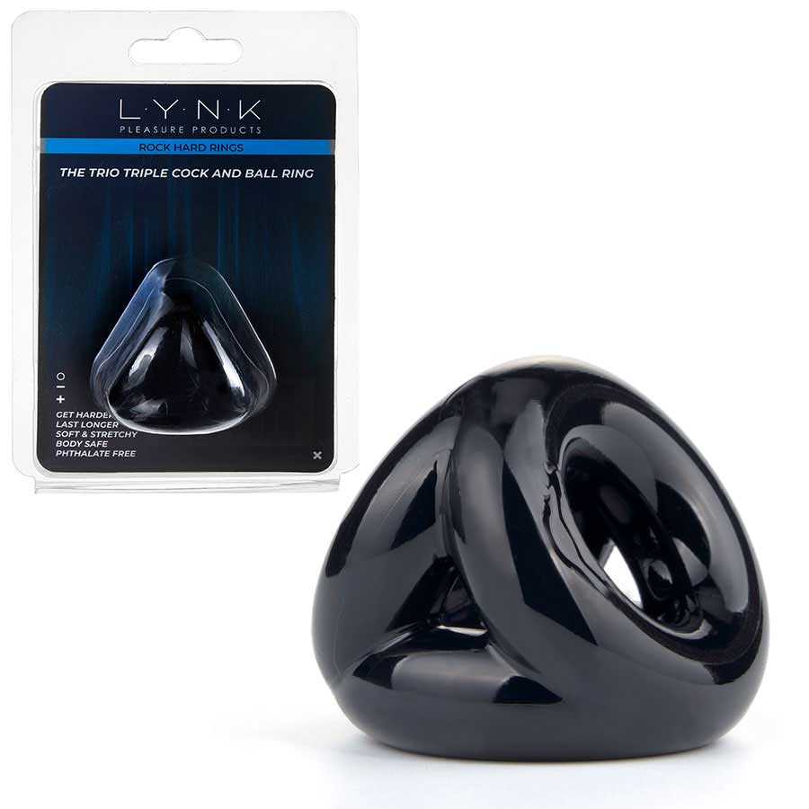 The Trio Cock Ring & Ball Stretcher Black by Lynk Pleasure