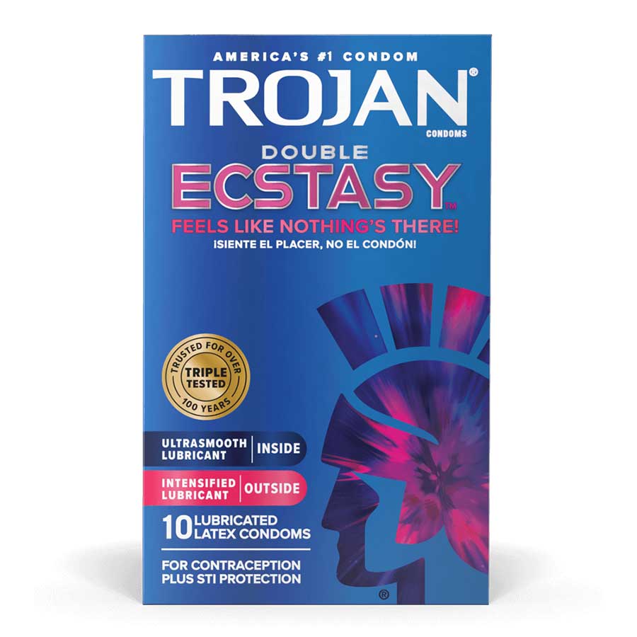 Trojan Double Ecstasy Ribbed Latex Condoms 10 Pack