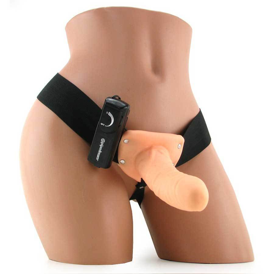 Vibrating Penis Extension Sleeve 6 Inch Hollow Tan Strap On Sheath