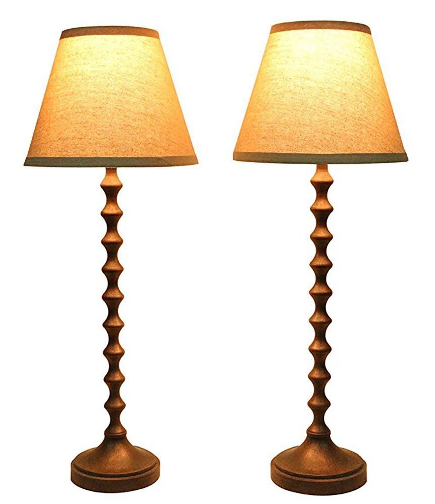 Hastings Table Lamps in Paris Bronze with Natural Linen Shades - Set of 2