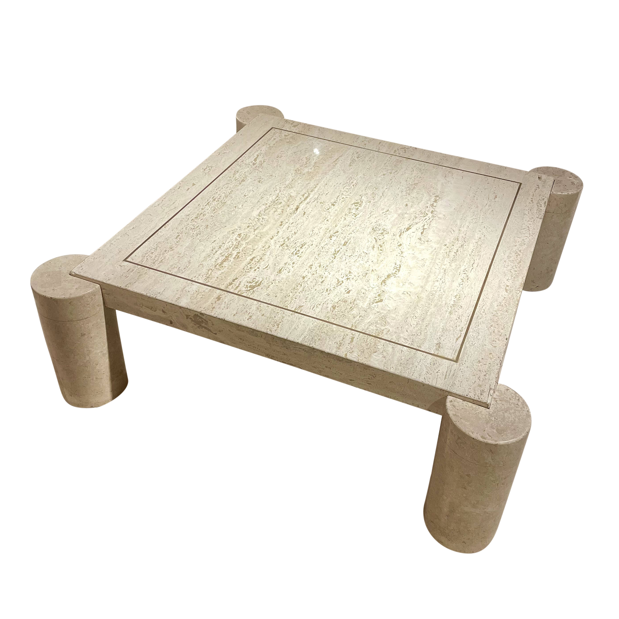 1970's Italian Travertine Column Coffee Table