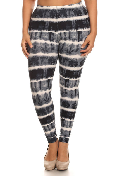 Plus Size Tie Dye Print, Full Length Leggings In A Fitted Style With A Banded High Waist - Fashion Quality Boutik