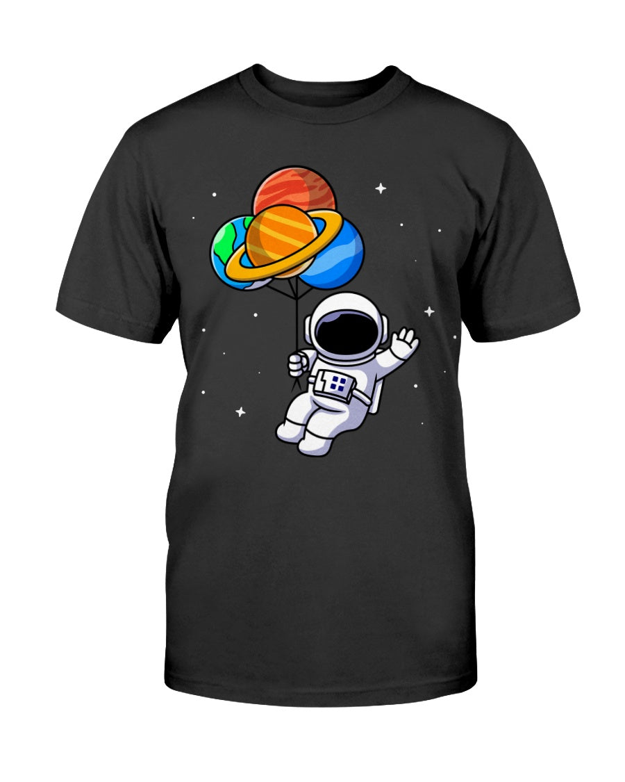 Astronaut Holding Planet Balloons Solar System T-Shirt
