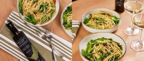 This is an image of spaghetti aglio e olio with Taralinga EVOO.