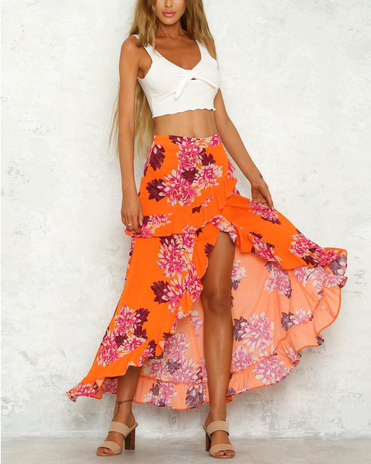 orange boho maxi skirt