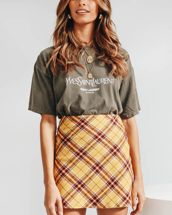 Karenina Vintage Plaid Skirt - Mustard | Flirtyfull.com
