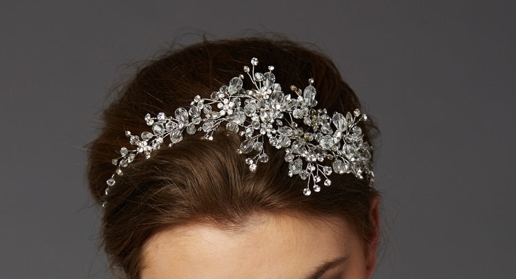 Beautiful Lace Appliqué Crystal & Pearl Flower Wedding headpiece