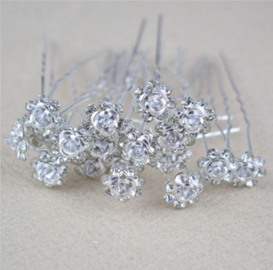 20 Pcs Brides Rhinestone Pearl Flower Shape Hair Clip Wedding Accessories The Weddinglogy 6982