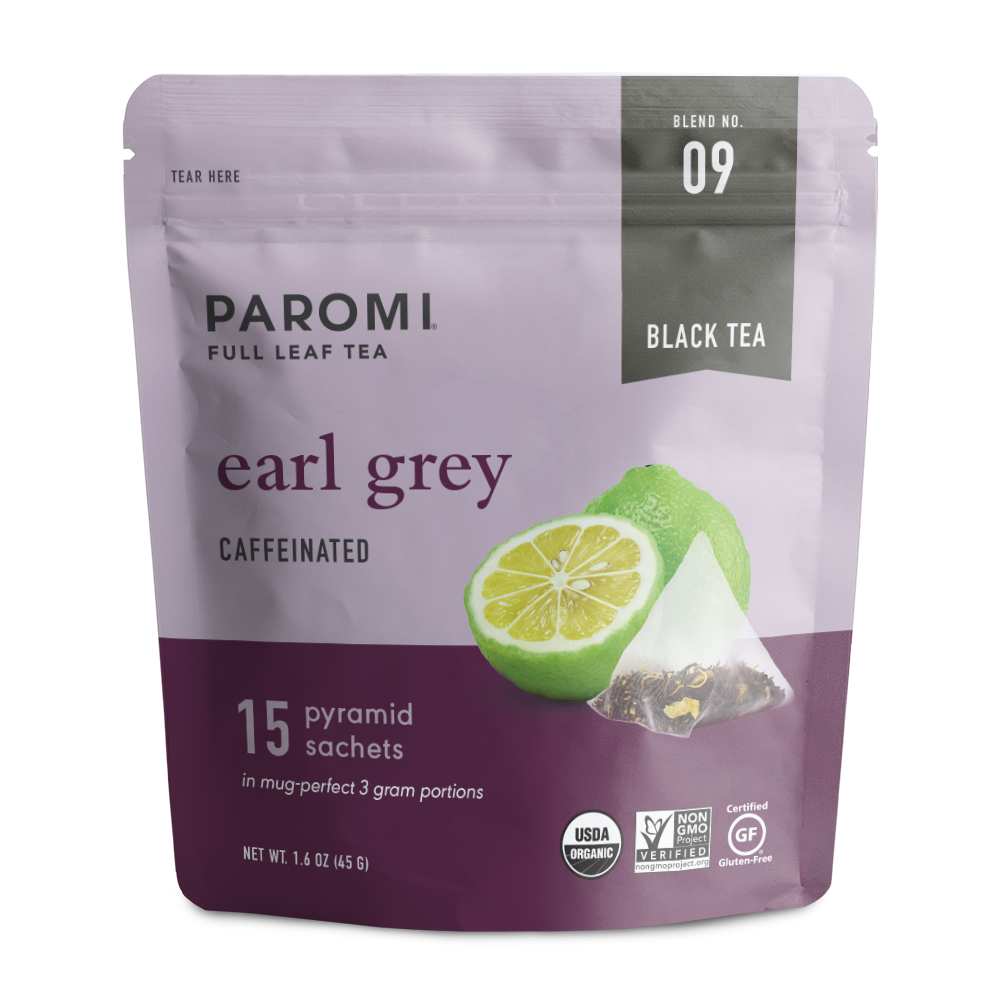 Organic Earl Grey Black Tea, Full Leaf, in Pyramid Tea Bags - Paromi Tea