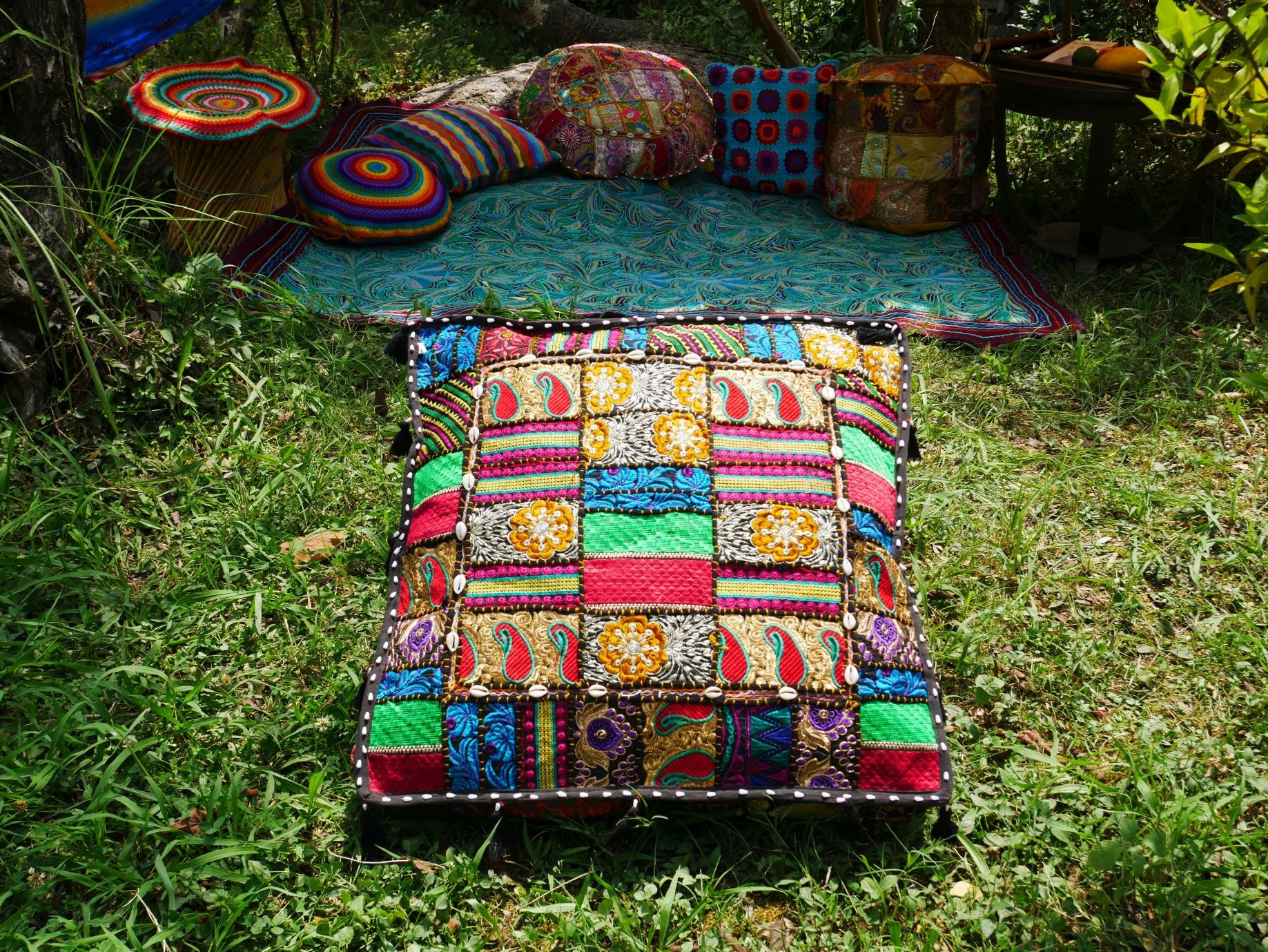 Large Square Boho Floor Cushion Arabian Night Bohemian Decor Cushion Cover