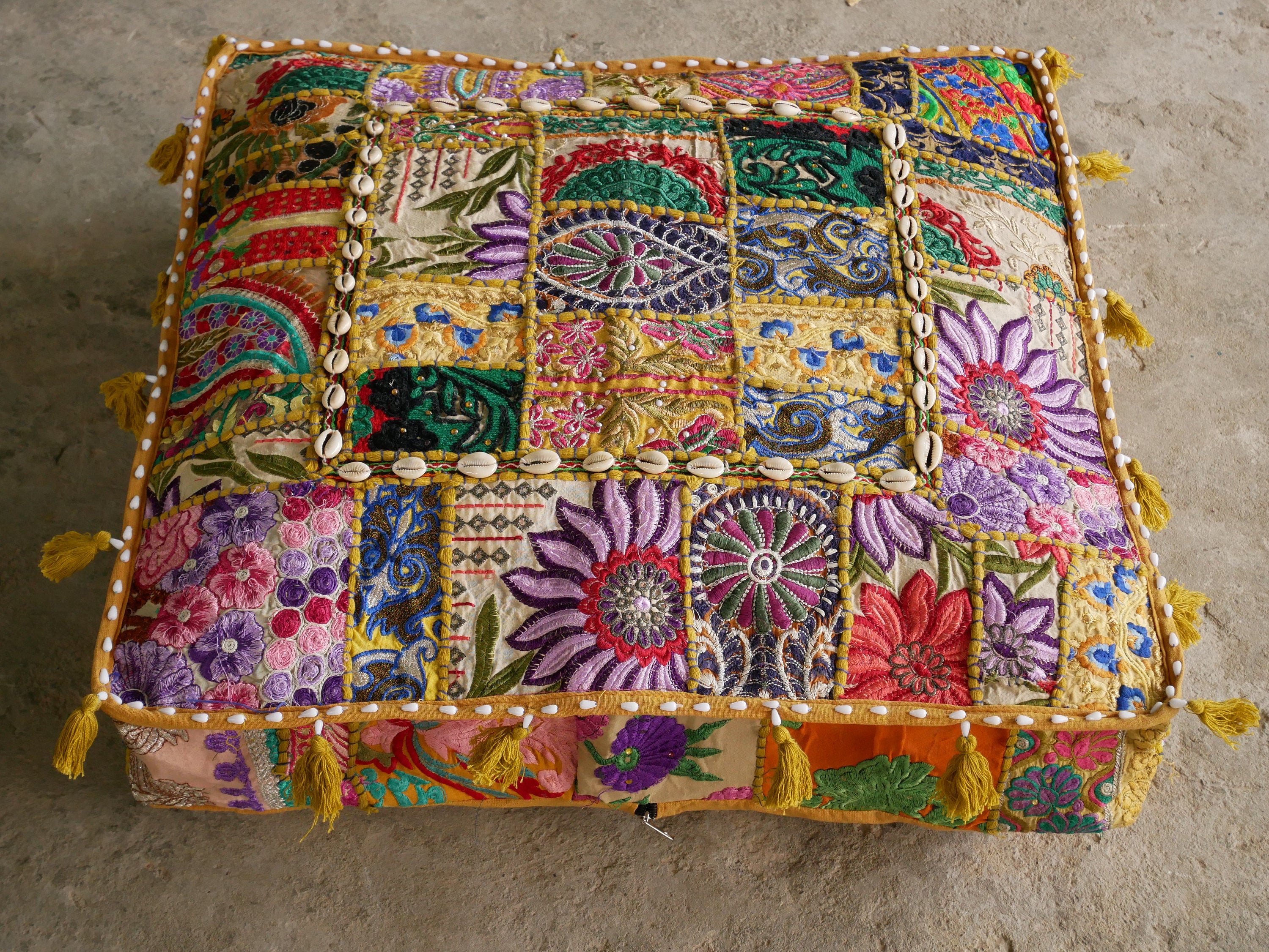 Large Square Boho Floor Cushion Boho Masala Bohemian Decor Cushion Cover