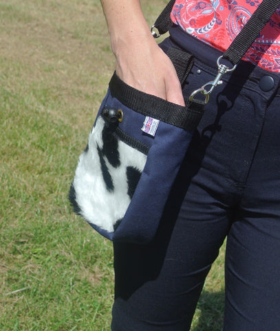 Multi-Use Bag Dog Treat Bag Pouch Navy With Cow Pouch Pattern