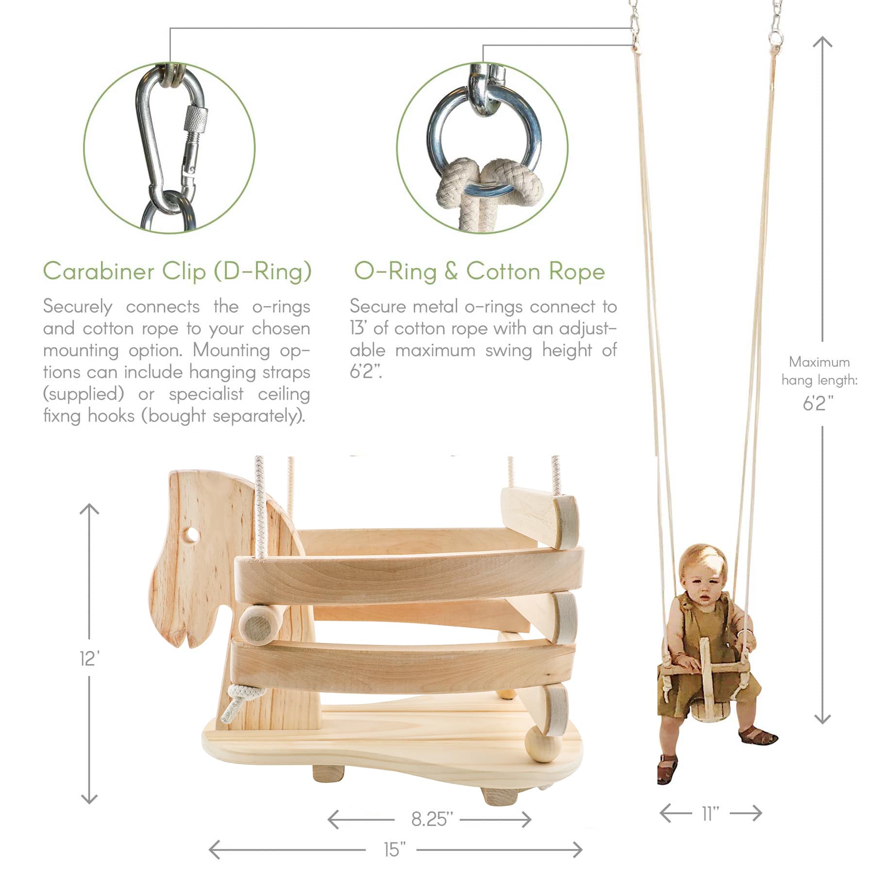 Wooden Horse Toddler Swing
