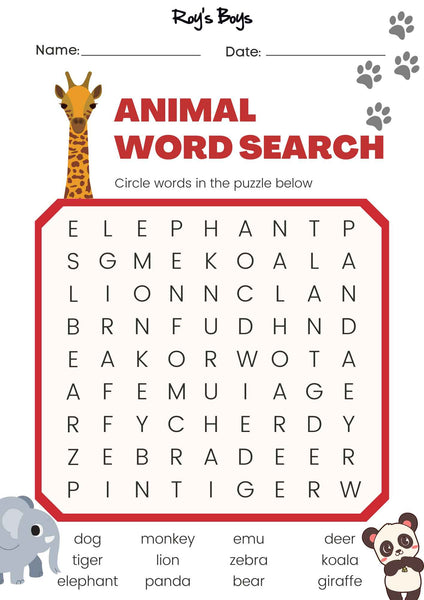 Animal Word Search Activity For Kids | Kids Activity – Roy's Boys