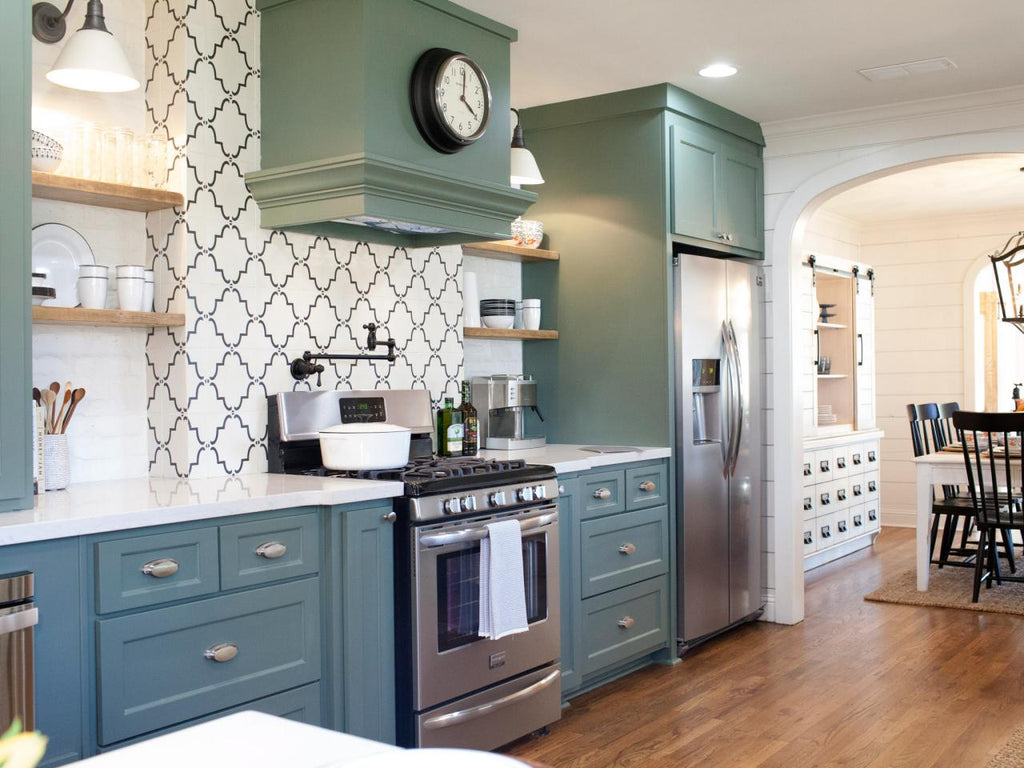 Lovely Sage Green Cabinets with Butcher Block Countertops