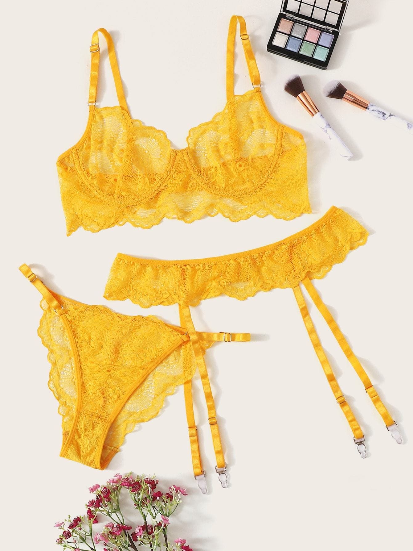 yellow lace lingerie