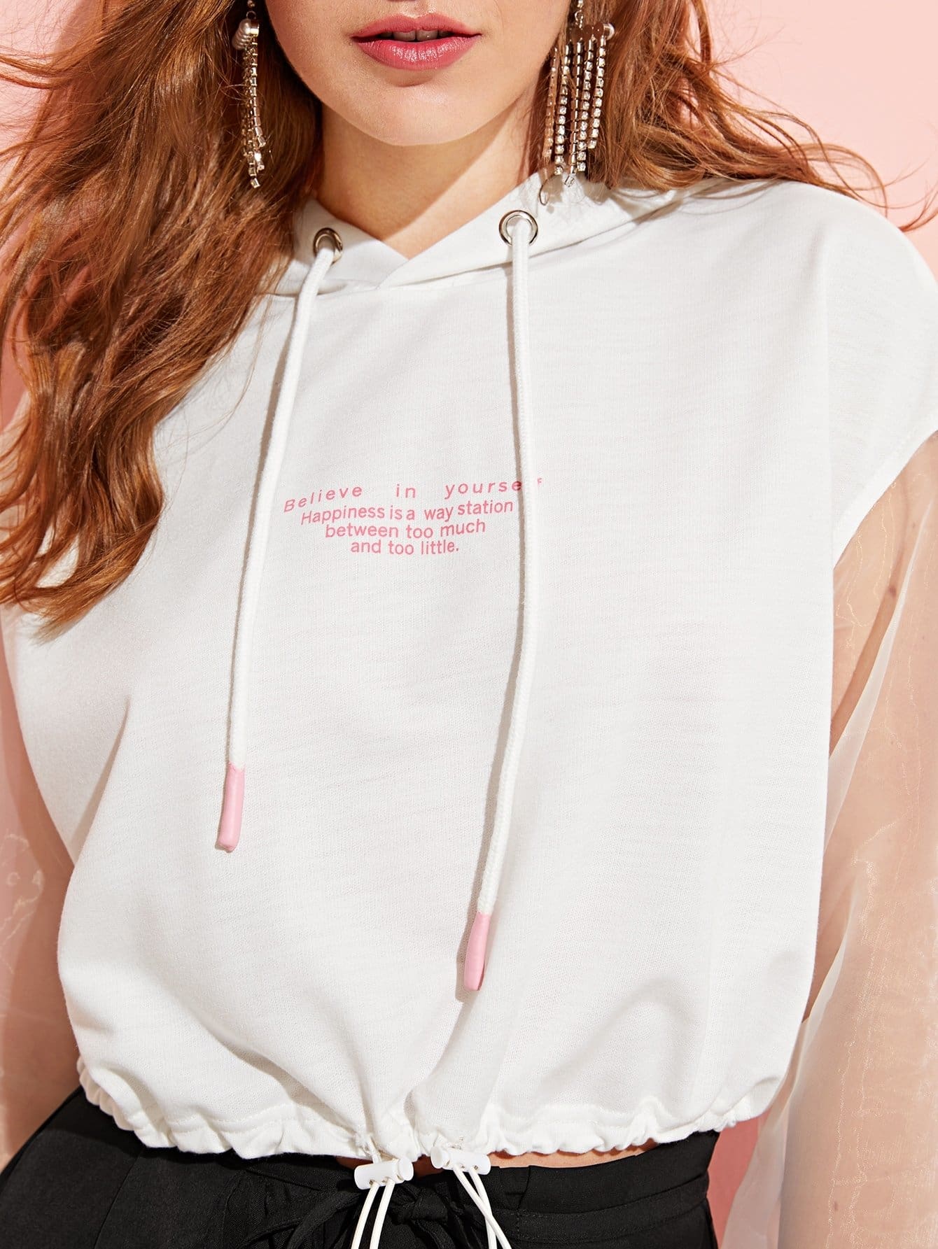 letter print drawstring hoodie