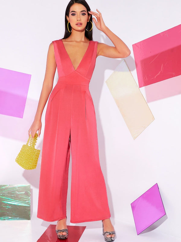pink batwing belted palazzo jumpsuit