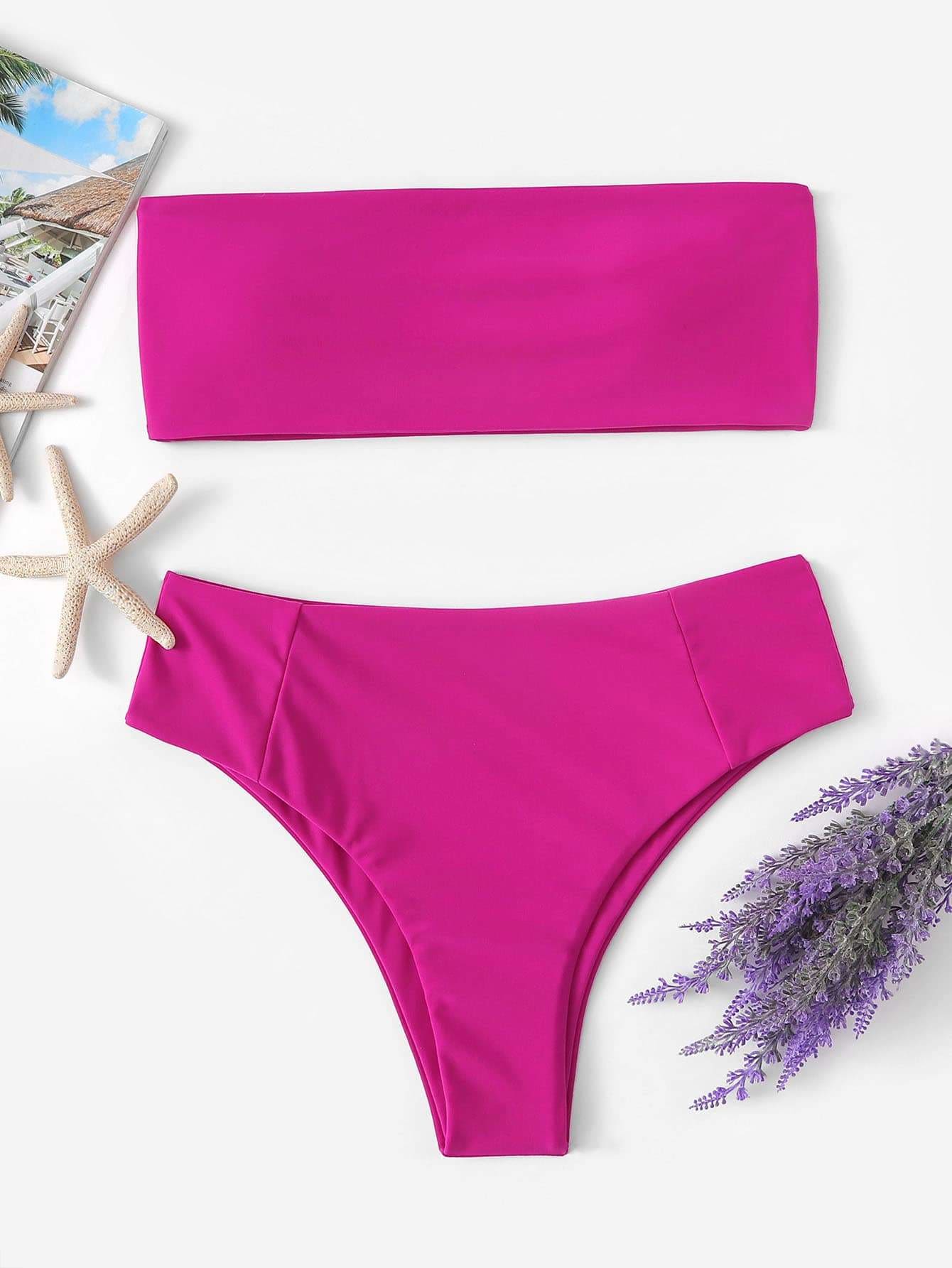 hot pink high waisted swimsuit