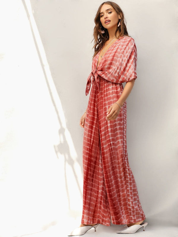 pink batwing belted palazzo jumpsuit