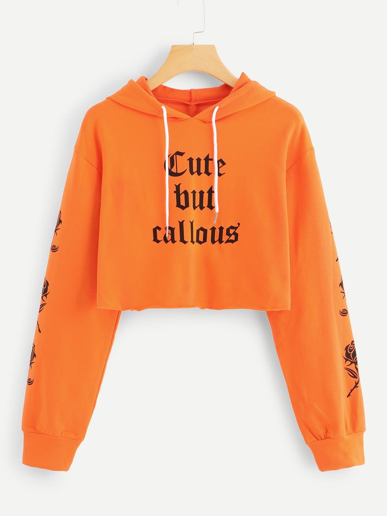 slogan print crop hoodie