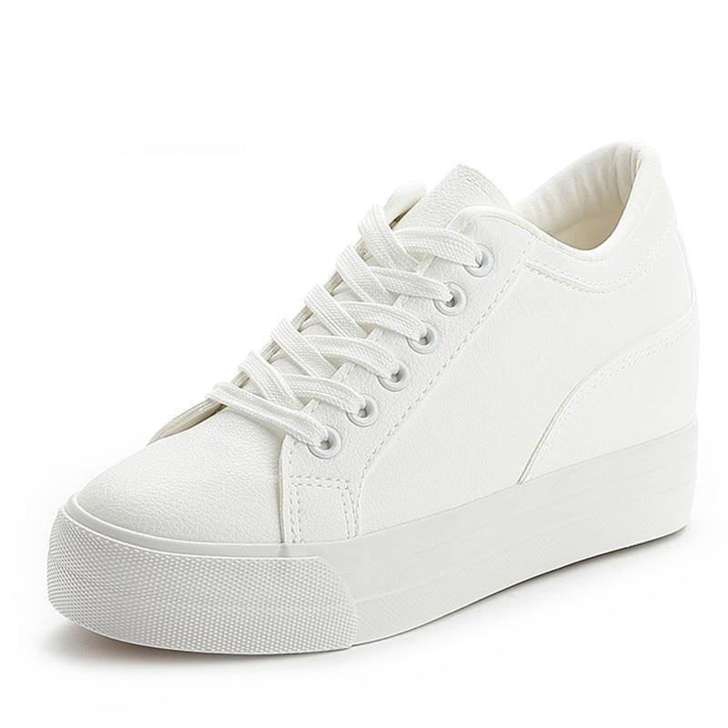 platform sneakers white leather