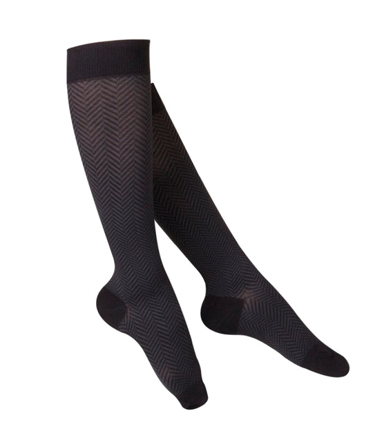 LADIES' BLACK HERRINGBONE PATTERN COMPRESSION SOCKS