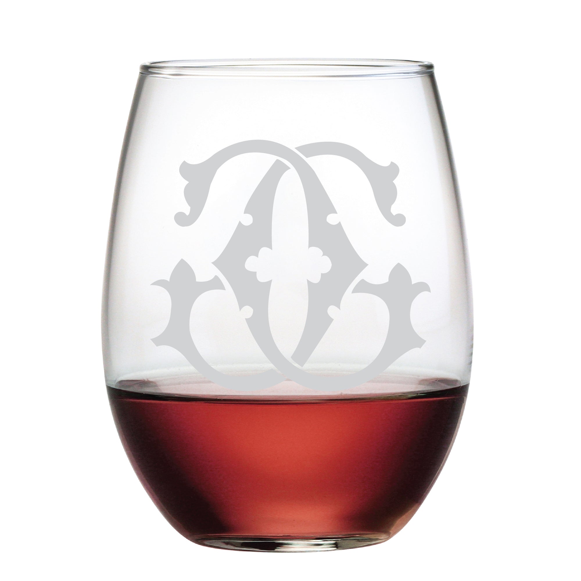 1 Letter Etched Initial Stemless Wine Glass 6462