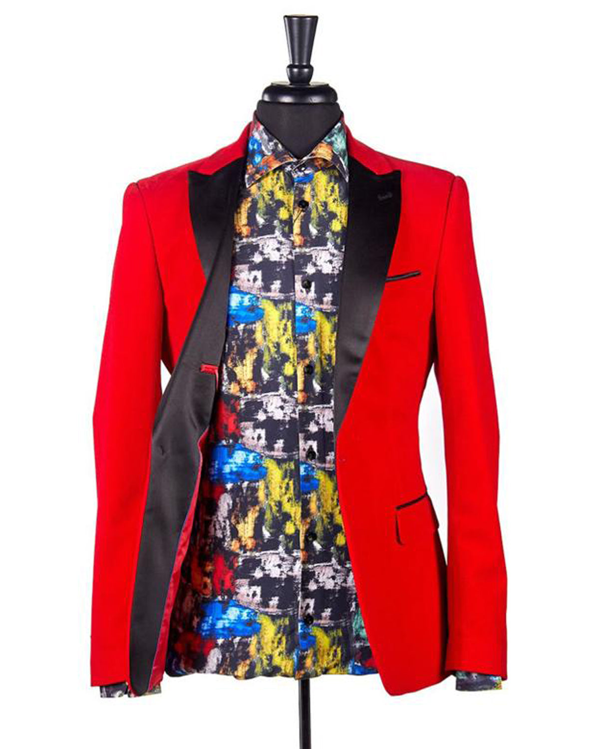 Velvet Satin Peak Lapel Blazer - Red – Suslo Couture