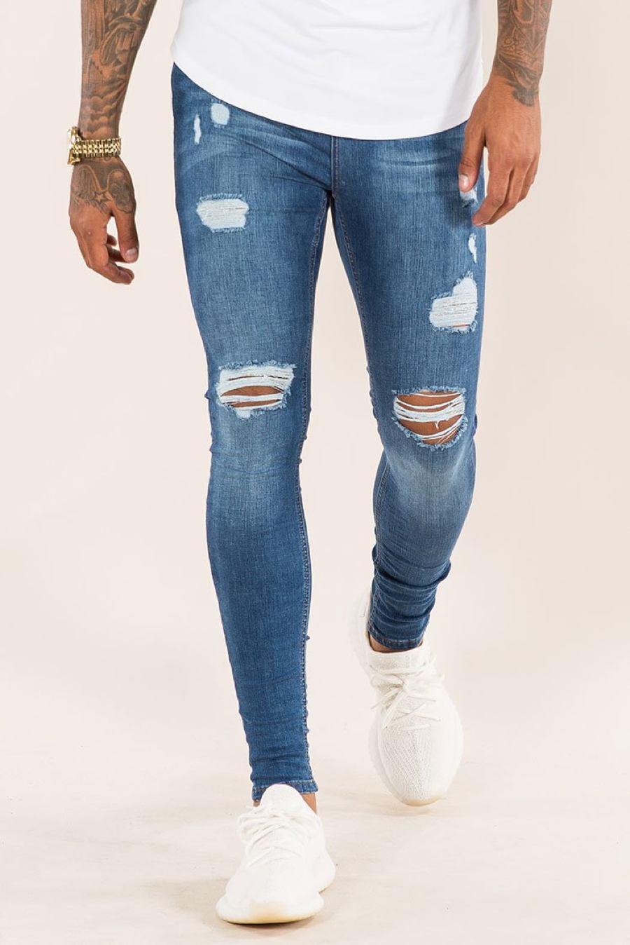 dark washed ripped jeans