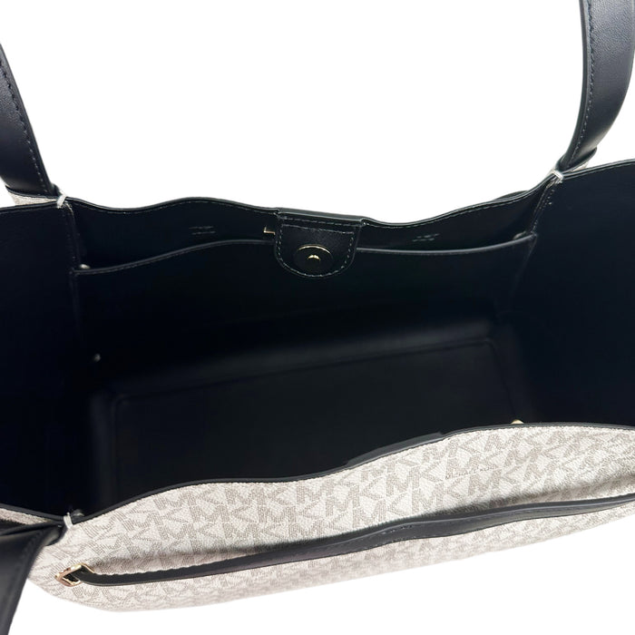 Michael Kors Reed Large Belted Tote Shoulder Bag Purse Mk Vanilla Black