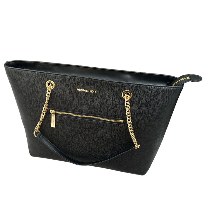  Michael Kors Jet Set Medium Front Pocket Chain Top Zip Tote  Black Pebbled Leather : Clothing, Shoes & Jewelry