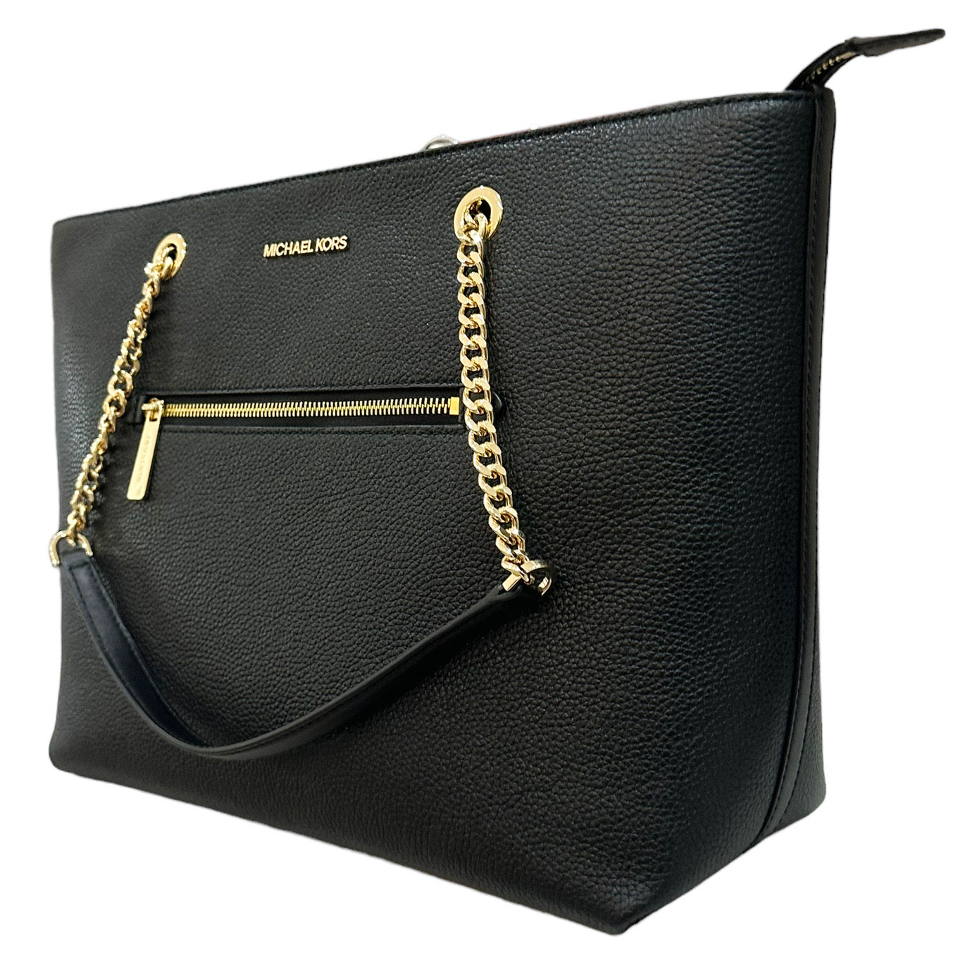 Michael Kors, Bags, Michael Korsjet Set Medium Front Zip Pebbled Leather  Chain Tote Bagblack