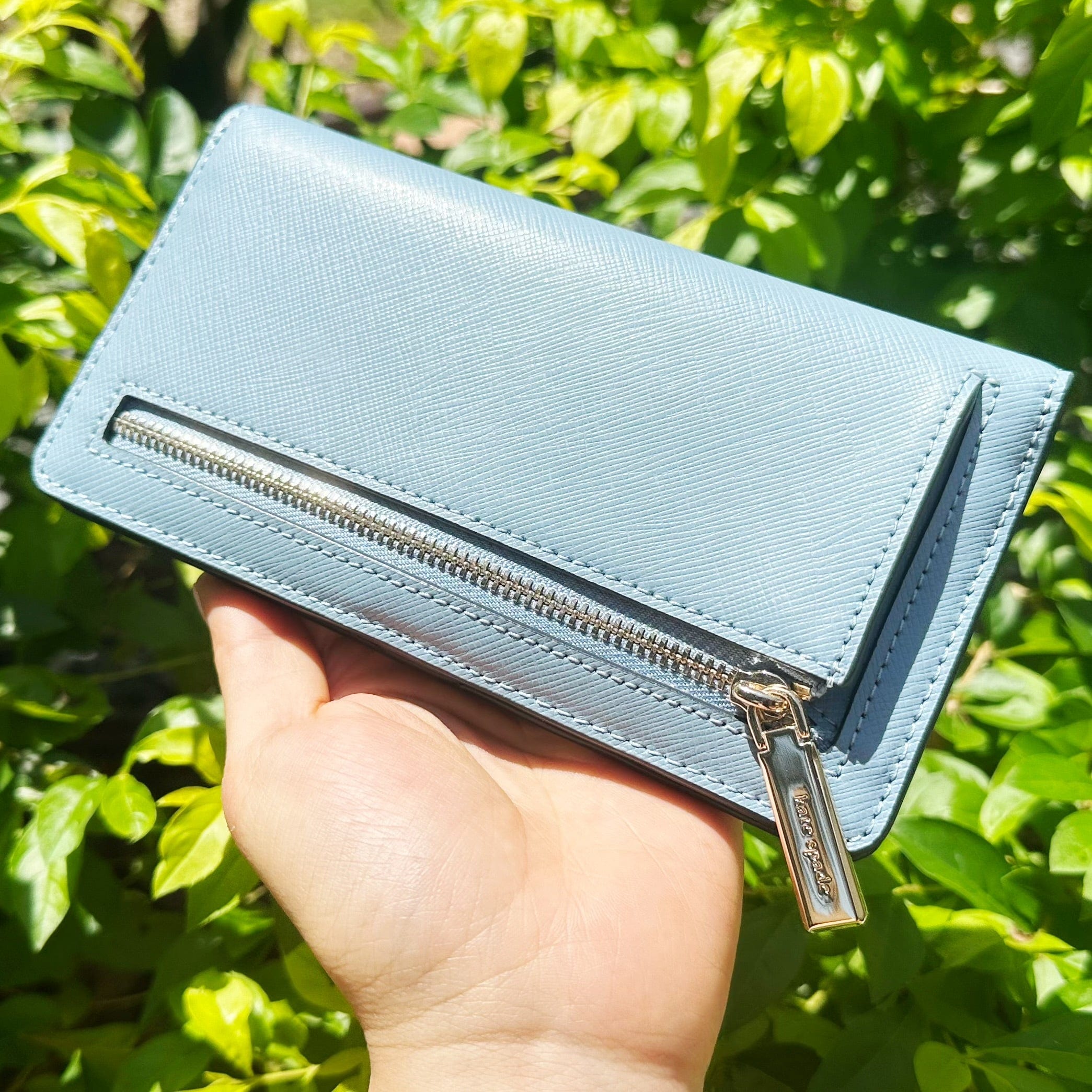 Kate Spade Madison Large Slim Bifold Wallet Polished Blue Saffiano