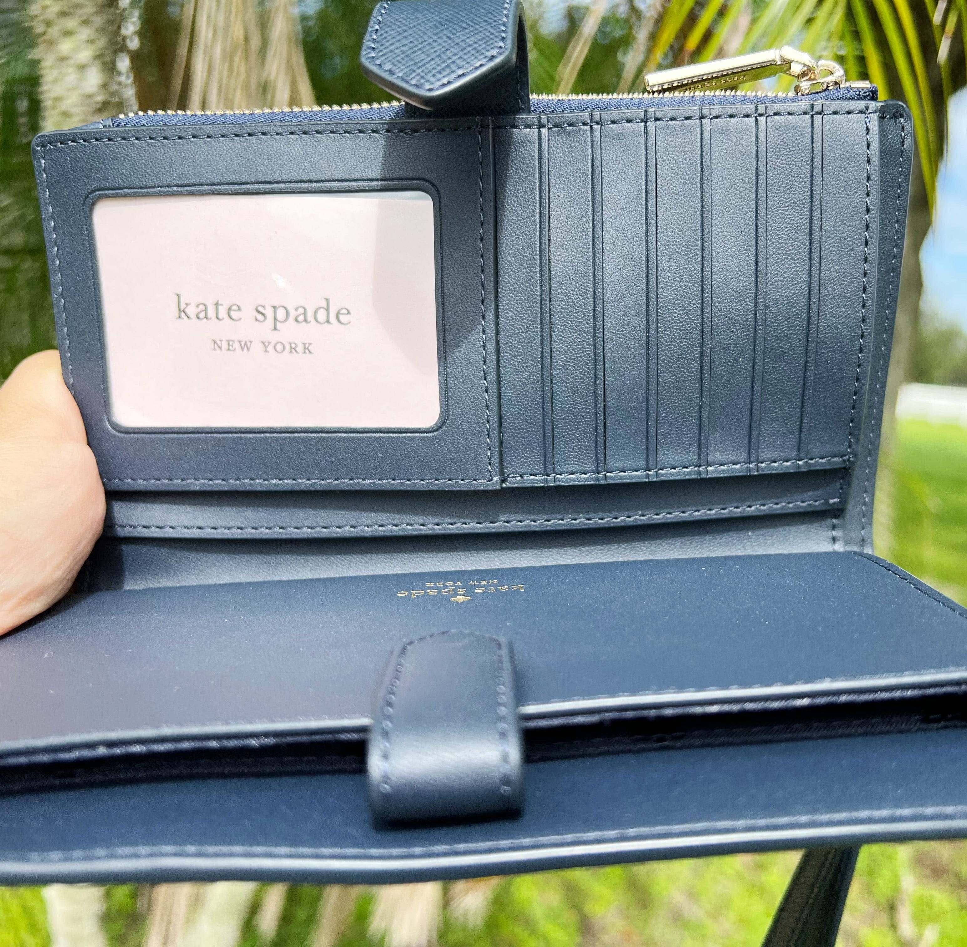 Kate Spade Honeycrisp Apple Medium L-Zip Card Holder Blue Multi Novelty  Wallet