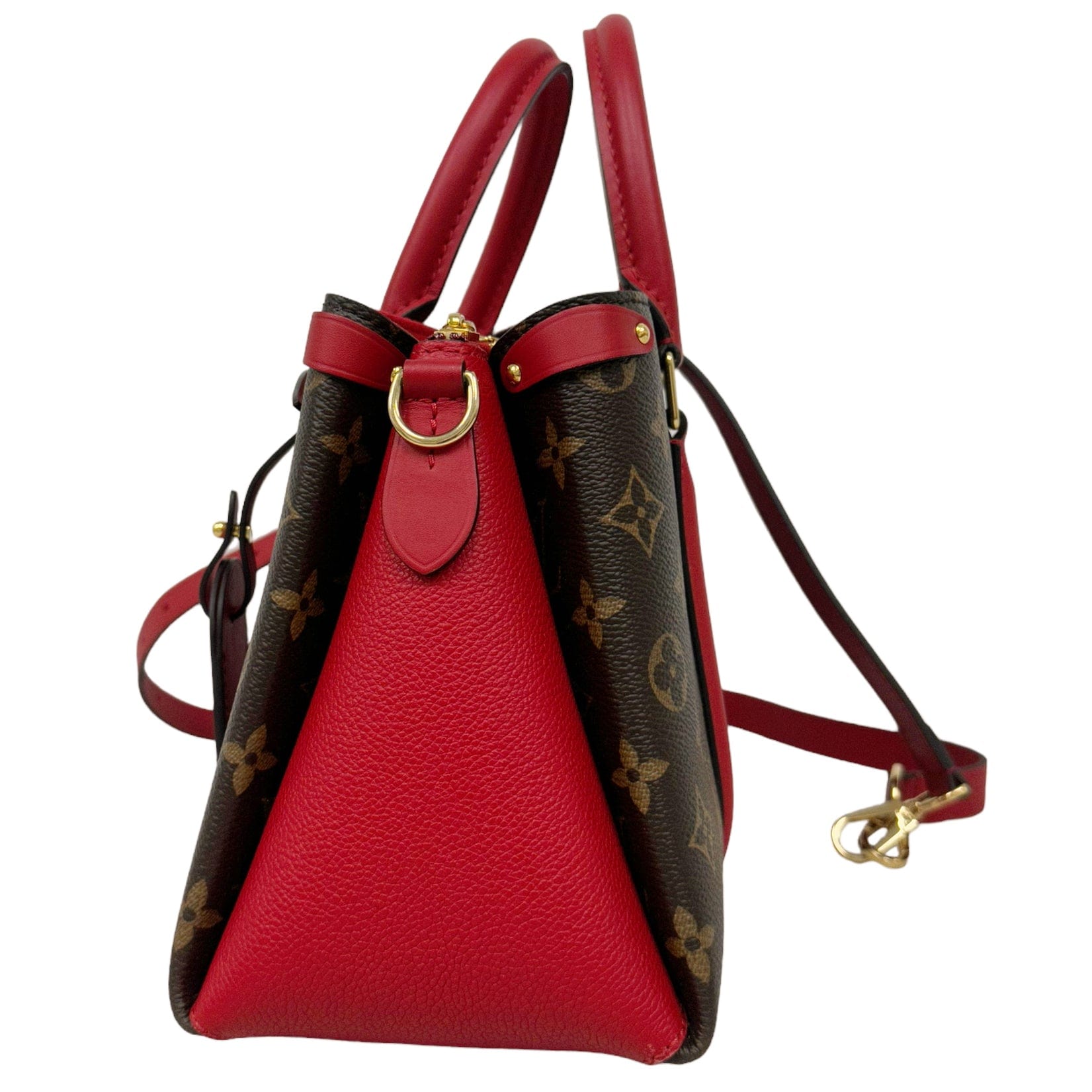 Louis Vuitton Soufflot BB Small Satchel Crossbody Monogram Brown Cerise Red  – Gaby's Bags