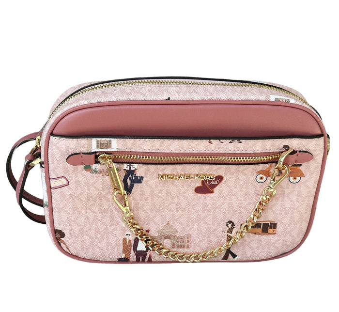 Michael Kors Jet Set Girls East West Powder Blush PVC Zip Chain Crossbody Women's Bag - Pink